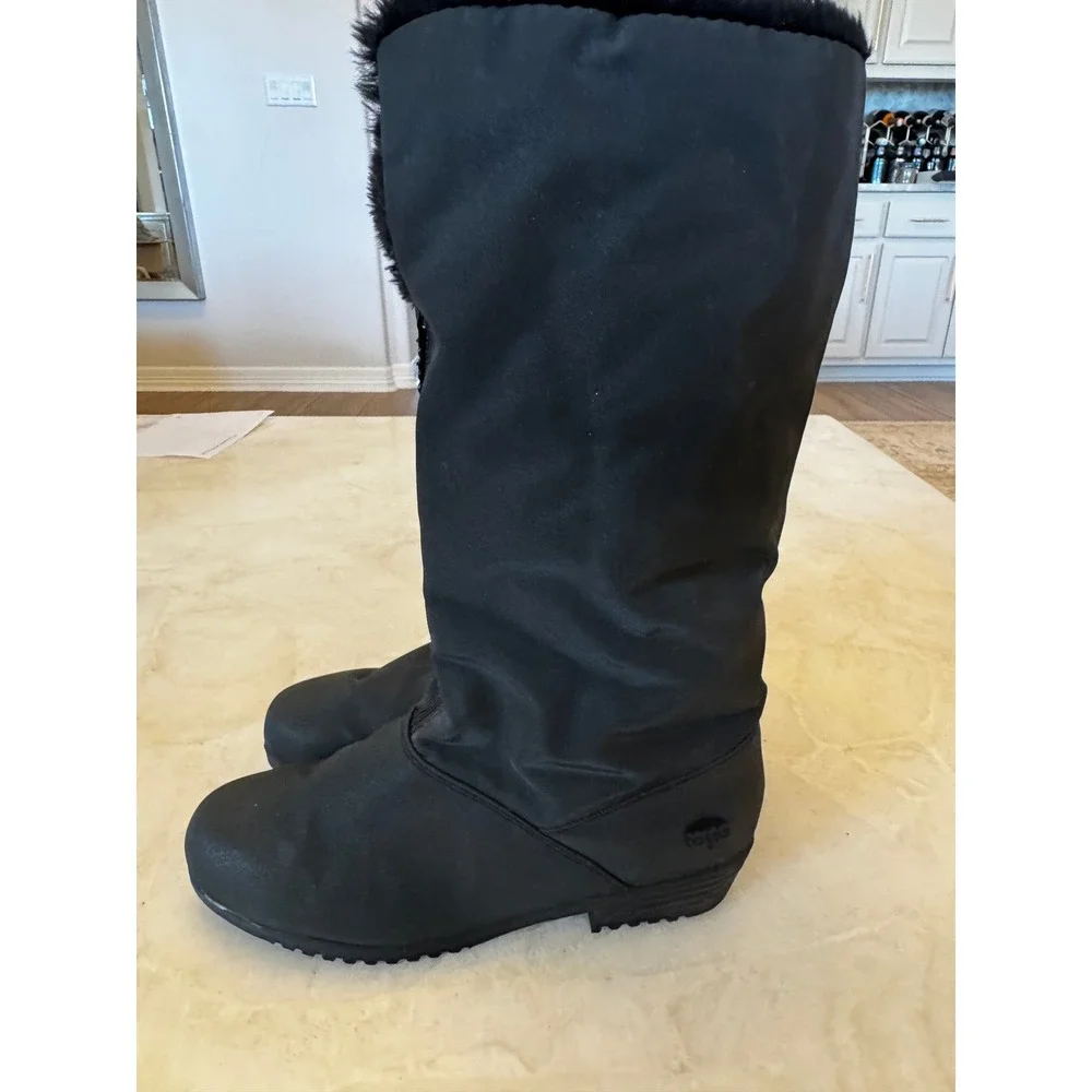 Totes Womens Tall Winter Boots 8.5 Wide Width Black Faux Fur Waterproof Snow